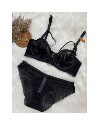 China Custom Made Women Nylon Comfortable Gather Fashion Fiber 2 Piece Sexy Underwear Lingerie Set for sale