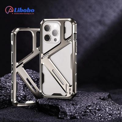 China Shockproof Luxury Titanium Alloy Mechanical Hollow Phone Case For iPhone 14 15 Pro Max Metal Removable Shell Armor Shockproof Cover for sale