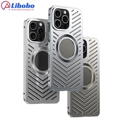 China Shockproof For iPhone 15 14 13 Pro Max Case magnetic suction metal all titanium aluminum alloy cooling anti drop protective cover for sale