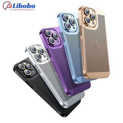 China Shockproof Electroplated Border Honeycomb Mesh Shell Phone Case For Iphone11 12 13 14 15 Pro MaxHeat Dissipation Cover for sale