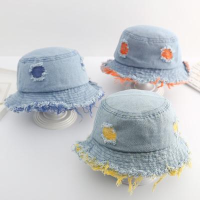 China Wholesale Picture Outdoor Fashion Cotton Stylish Distressed Jean Sun Hats Kids Bucket Traveling Hats for sale