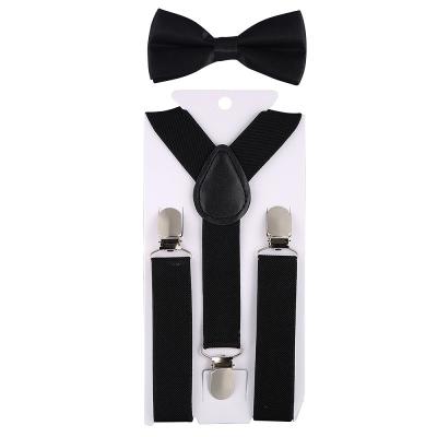 China Simple Unisex Kids Adjustable Polyester+Elastic+PU+Silk Wholesale Cheap Fashion Bow Tie And Suspender Set For Kids for sale