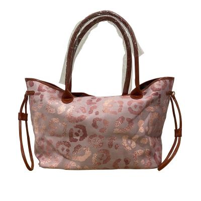 China 2021 Fashion Wholesale Customized Casual Pink PU Women Flannel Leopard Tote Bag for sale