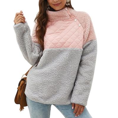 China Anti-wrinkle Winter Solid Color Patchwork Turtle Neck Sherpa Fleece Warm Comfy Sweater With Buttons for sale