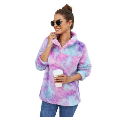 China Breathable Fall/Winter Warm Comfortable Tie-Dye Sherpa Fleece Sweater Candy-Color Pullover For Women for sale