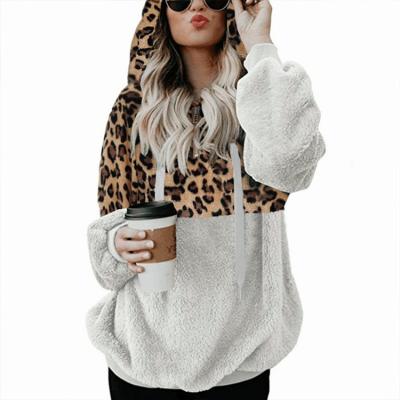 China Autumn Women Fashion Breathable 1/4 Zipper Cheetah Print Fleece Loose Hoodies With Pocket for sale