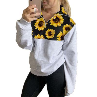 China Breathable Sunflower Sweatshirt Autumn 1/4 Zipper Pullover Sunflower Patch Sweatshirt for sale