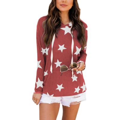 China Plus Size In Running Women's New Star Print Hooded Sweatshirt With Front Pocket for sale