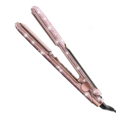 China Negative ion+LCD display bling brush and bling thin flat iron diamond flat iron vapor bling flat iron set for sale