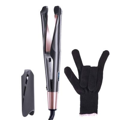 China Unique 2 in 1 Hair Straightener with Teeth 2 in 1 Flat Iron Hair Straightener Ceramic Heating 450F Fast Hair Straightening Irons Bling Flat Iron with LCD Display for sale