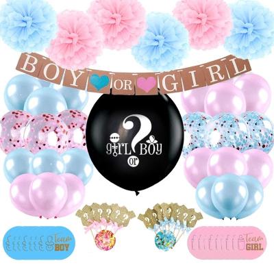 China 72pcs Party Boy or Girl Gender Reveal Blue Pink Blue Cake Flag Pull Flag Set Balloon Baby Party Decoration Set for sale