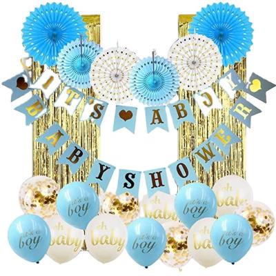 China Baby Shower Decorations Party Decorations Its a Boy or Girl Pom Honeycomb Balls Blue Baby Party Decoration Balloon Paper Set for sale