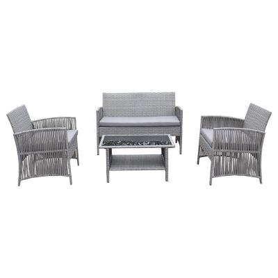 China Modern Rattan Garden Sets Outdoor Patio Furniture 4 Pieces Steel Frame Sofa Set for sale