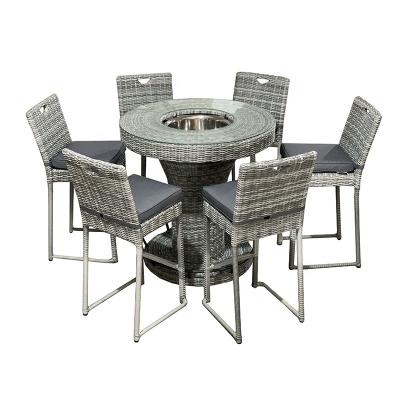 China Modern Outdoor Rattan 7pcs Alum Barset Wicker Garden Furniture With Round Ice Bucket Bar Table for sale