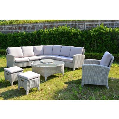 China Modern Outdoor Corner Sofa Set Rattan Garden Furniture Rattan Table with Ice Bucket Set of 7 for sale