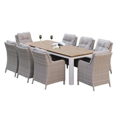 China Garden Set Outdoor Garden Furniture Rectangular Table Rattan 9pcs Dining Set for sale