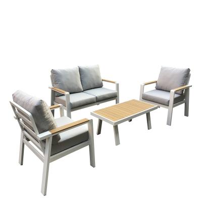 China Hot Sale KD Modern Outdoor Patio Furniture Alum Wooden Garden Sofa Set 4pcs for sale