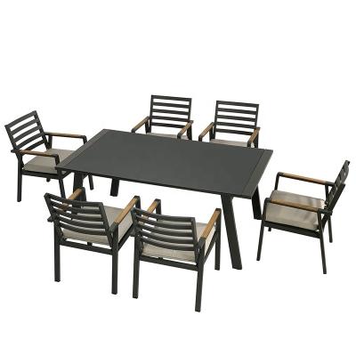 China Modern Outdoor Garden Furniture Alum 7 PCS Teakwood Outdoor Dining Set Outdoor Furniture Patio Garden Dining Furniture for sale