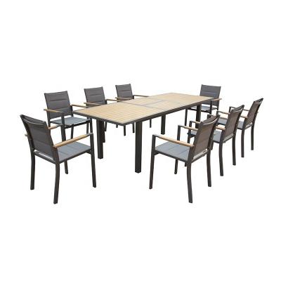 China Modern Outdoor Garden Furniture 8 Seat Alum Texlience Dining Set With Table Top Plywood / Teak Wood Inlay for sale