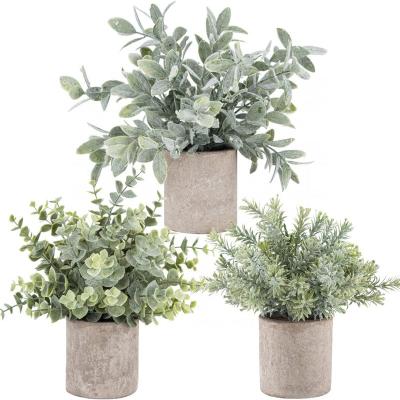 China CLASSIC 3 Pack Mini Potted Plants Artificial Plastic Eucalyptus Plants for Home Office Room Decoration for sale