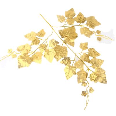 China Modern Wholesale PRPT-33 Faux Gold Silk Grape Leave Artificial Tree Branches For Decoration for sale