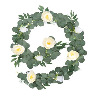 China 6.5ft Greenery Silk Artificial Flower Faux Eucalyptus Modern Silk Vine Garland With Flower for sale