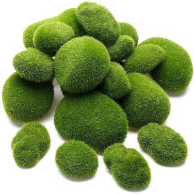 China Faux Green Moss Rocks Covered Stones Ball Modern Artificial Mini Landscape Green Plant Garden Decor for sale