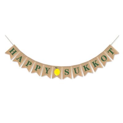 China Durable Happy Sukkot Banner Burlap Sukkah Jewish Holiday Party Supplies Garland Decoration for sale