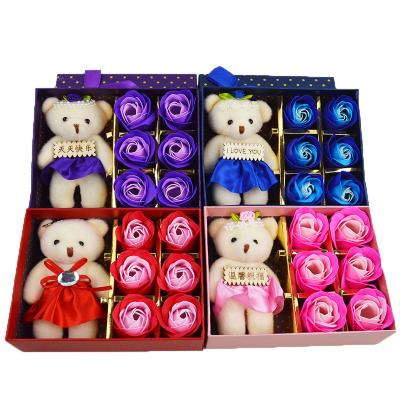 China Flora Scented Flower Bath Soap Handmade with Cute Bear Plant Essential Oil Flower Soap in Gift Box for Wedding Valentine Mothers Day for sale