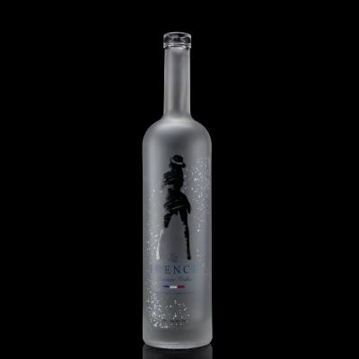 China Glass Collar 750ml Acid Etch Vodka Bottle with Clear or Customized Color in Heze for sale