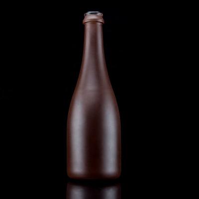 China 500ml Champagne Bottle With Matte Finish Unique Design Copper Coated Glass Collar for sale