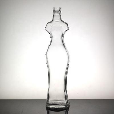 China Sexy weibliche Körper Flasche Einzigartige Glas Flasche mit Kronenkappe zu verkaufen