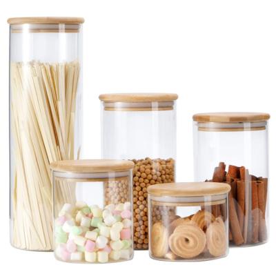 중국 Smell Proof Bamboo Glass Container Set Food Storage Spice Mason Jar With Dispenser Lid 판매용