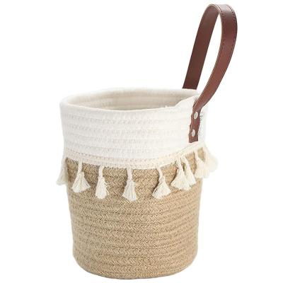 China Eco-Freindly China Factory Direct Customized High Quality Colors Mini Home Decor Cotton Rope Desk Basket With Handles for sale