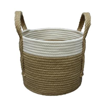 China Sustainable Home Storage Basket Customized Collapsible Colors Cotton Rope With Hemp Basket With Handles for sale