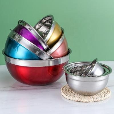 China Amazon Sustainable Hot Selling Colorful Kitchen Helper Tableware Stainless Steel Salad Bowl With Cover for sale