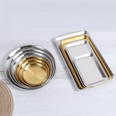 China Viable 201 Stainless Steel Thick Dish Food Dish Round Rectangle Dish Tray Set For Kitchen for sale