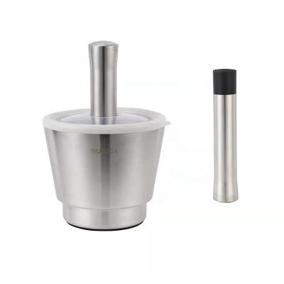 China 304 Stainless Steel Garlic Crusher Household Kitchen Drum Stocked Manual Tool for sale