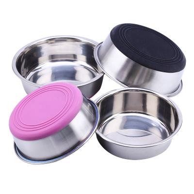 China Stocked With Silicone Bottom Thickened Stainless Steel Pet Food Bowl for sale