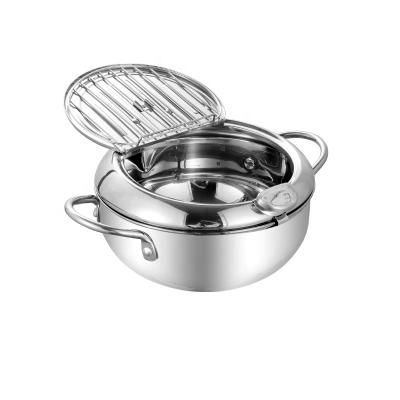 China New Sustainable Stainless Steel Tempura Deep Fryer Pot Kitchen Cookware Casserole With Thermometer for sale