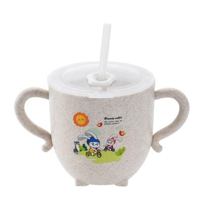 China Stored Double Handle Straw Drinking Cup Wheat Straw 270ml Water Cup For Kids for sale