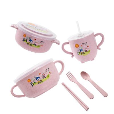 China 6pcs Children Tableware Baby Wheat Straw Tableware Bowl Water Cup Drinking for sale