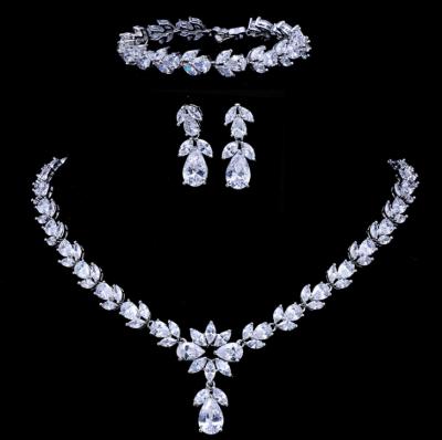 China CLASSIC 3 in 1 Necklace Earring Gemstone CZ Simulated Wedding Accessories Bridal Accessories Jewelry Set Bracelet for sale