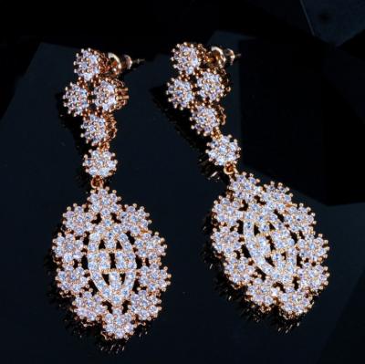 China Gold CLASSIC Zircon Earrings Luxury Fashion Wedding Long Silver Earrings for sale