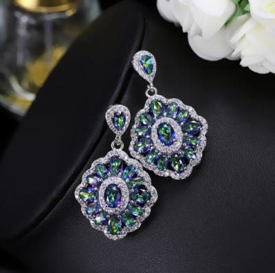 China Big Fashionable Gorgeous Colorful Zircon CLASSIC Crystal Drop Earrings For Women Wedding Bridesmaid Jewelry Gift for sale