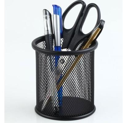 China Durable Office Supply Metal Mesh Pen Pencil Holder Desk Organizer Black Container for sale