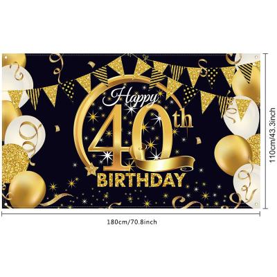 China INS style home birthday party decoration background cloth black gold series birthday photo decoration banner hanging flags for sale