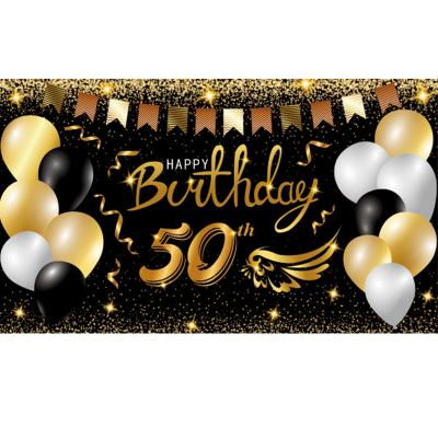 China Happy Birthday Decoration Backdrop Banner Party Sign Poster Photo Booth Hanging Flag For 30th Fortieth Fiftieth Sixtieth Birthday Party Decoration for sale