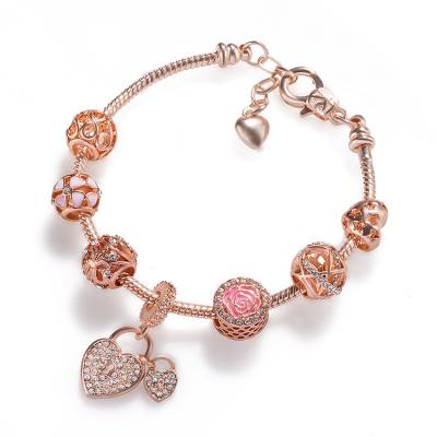 China Trendy Fashion Women Jewelry Rose Gold Plated Heart Pendant Bracelets Charm Bracelets for sale