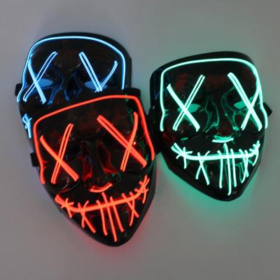 China PVC Halloween LED Mask Party Costume Neon Purge Mask Scary Mask Horror Cosplay Costume EL DJ Party Light Up Mascara Glow for sale